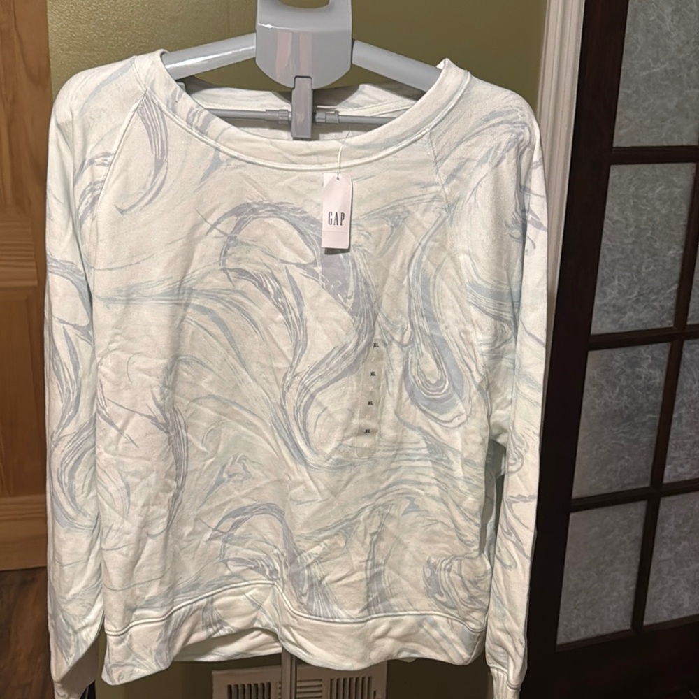 GAP Swirl Pattern Sweatshirt in White and Light Blue